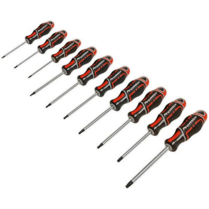 Image of Loops 10 PACK Premium Soft Grip Screwdriver Set - TRX Star Security Various Sizes RED Multi