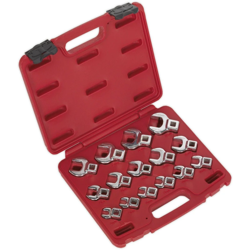 Image of Loops 15pc Open Ended Crows Foot Nut Spanner Socket Set - 3/8" Square Drive Ratchet Multi