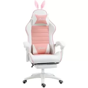 Image of Vinsetto Racing Style Gaming Chair with Footrest Removable Rabbit Ears, Pink - Pink