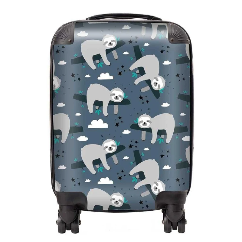 Image of Warren Reed - Designer Sleeping Sloth Pattern Suitcase in Grey Size: Large Grey Unisex Large