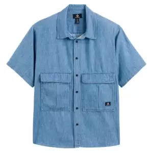 Image of Twill Denim Chambray Short-Sleeve Shirt