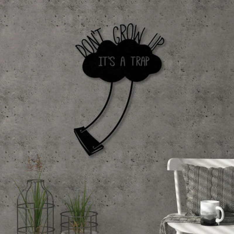 Image of Decortie Modern Metal Wall Art "don't Grow Up" Home Ornament Decorative Minimalist Design Hanging Wall Sculpture, Black