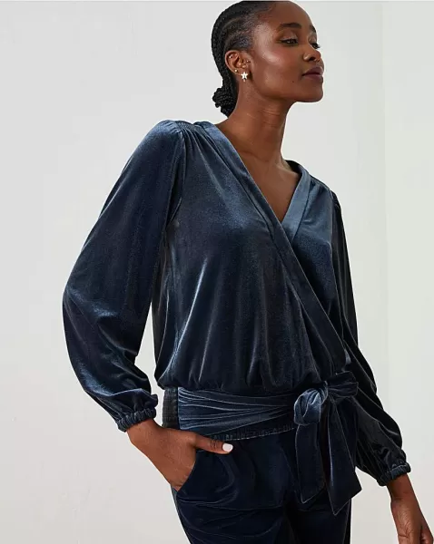 Image of FatFace Velvet Wrap Top Blue VR48Q