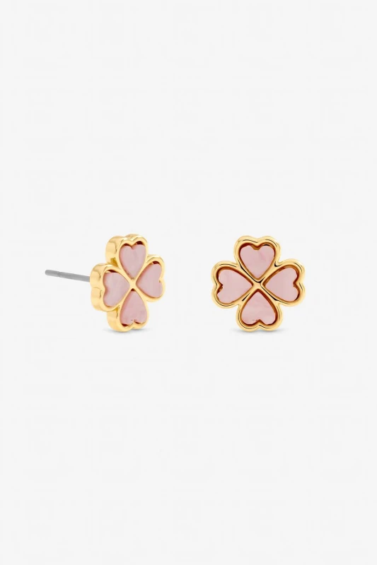 Image of Jon Richard Womens Gold Plated & Pink Heart Clover Stud Earrings Gold Female One Size