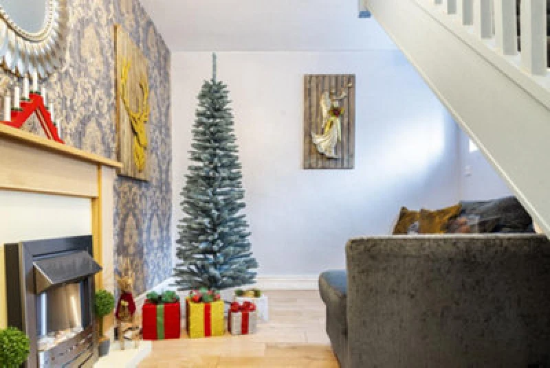 Image of Shatchi 6ft Artificial Flocked Slim Christmas Pencil Tree Holiday Home Decorations With Pointed Tips