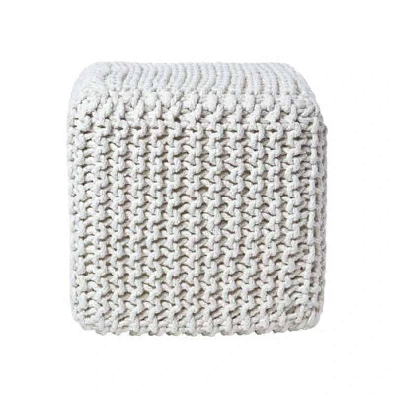 Image of Homescapes Cube Cotton Knitted Pouffe Footstool Natural
