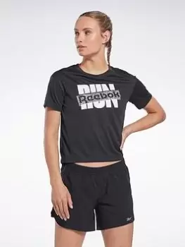 Image of Reebok Running Speedwick Graphic T-Shirt - Black, Size S, Women