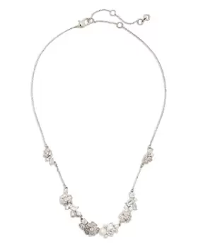 Image of kate spade new york Bouquet Toss Cubic Zirconia & Imitation Pearl Flower Cluster Statement Necklace in Silver Tone, 16-19