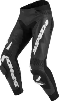 Image of Spidi RR Pro Warrior Motorcycle Leather Pants, black-white, Size 52, black-white, Size 52