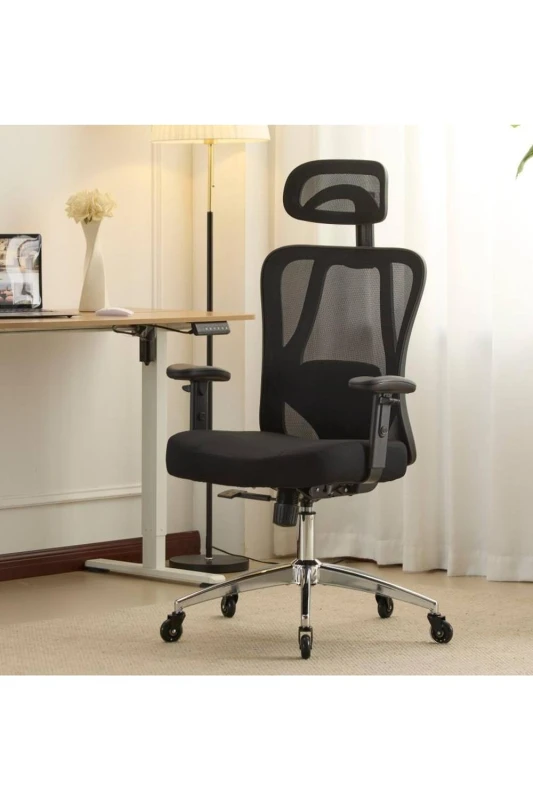 Image of Home Source Breathable Office Chair Adjustable Armrest & Headrest Silent Casters in Black Unisex