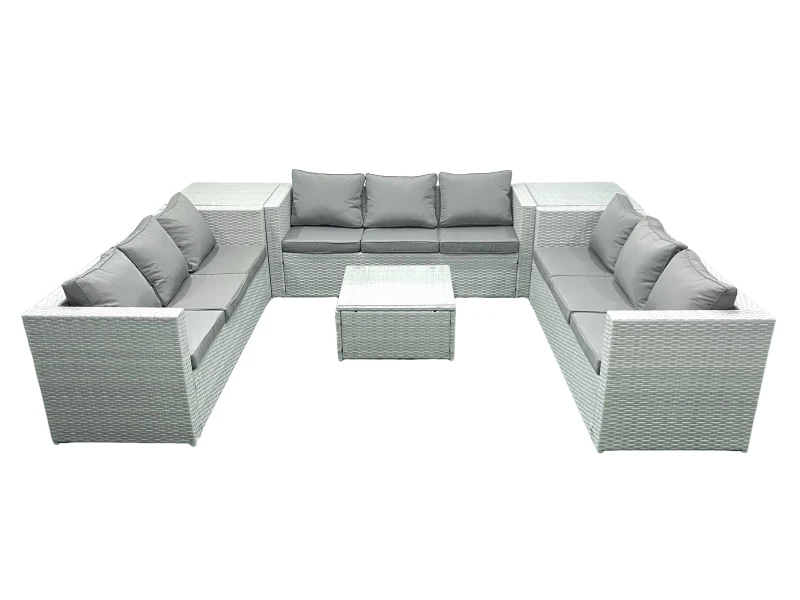Image of Fimous Rattan Garden Outdoor Furniture Set 9 Seater Rattan Garden Sofa Set with 2 Side Tables Light Grey Mixed Light Grey