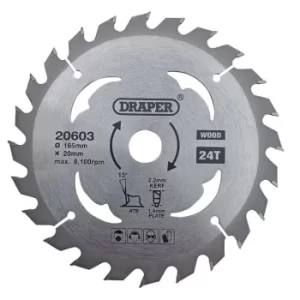 Image of Draper TCT Circular Saw Blade for Wood, 165 x 20mm, 24T