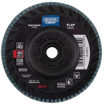 Image of Draper - 86010 Expert Zirconium Oxide Flap Disc 115mm M14 40 Grit