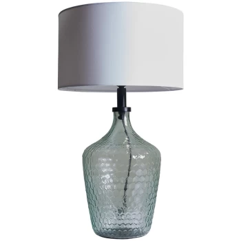 Image of Lustre Green Glass Table Lamp With Fabric Lampshade - White - No Bulb