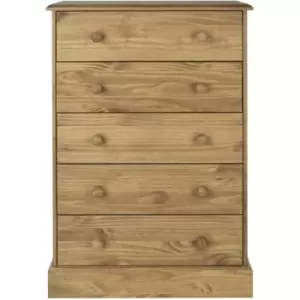 Image of Chest 5 Drawers Solid Pine Wooden Bedroom Home Furniture Clothing Storage Unit
