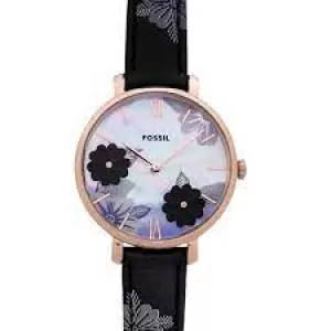 Image of Fossil Womens Jacqueline Three-Hand Leather Watch - Black