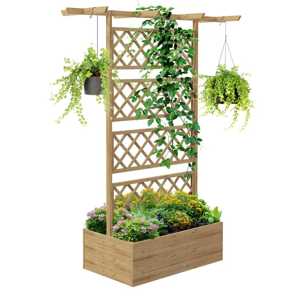 Image of Outsunny Wooden Trellis Planter, Raised Garden Bed