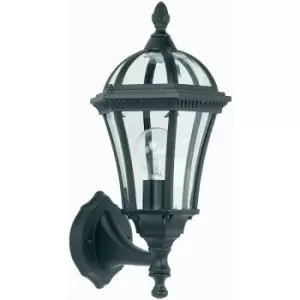 Image of Loops - IP44 Outdoor Wall Lamp Matt Black & Glass Traditional Lantern Uplight Porch Path