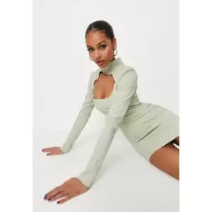 Image of Missguided Cut Out Turtle Neck Mini Dress - Green