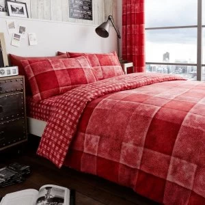 Image of Denim Check Reversible Duvet Set