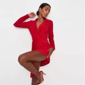 Image of Missguided Jersey Belted Blazer Dress - Red