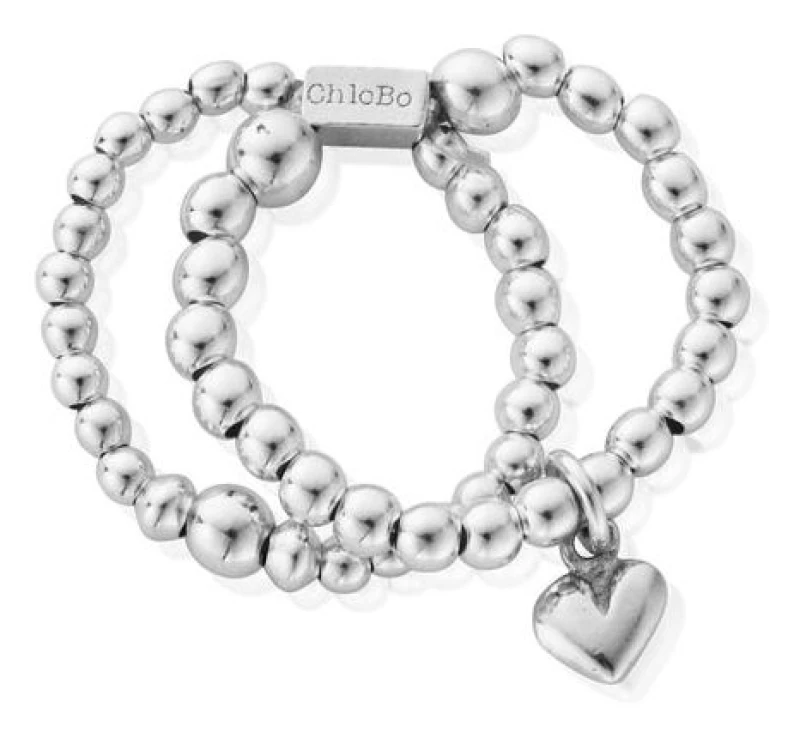 Image of ChloBo SR2D1199 Mini Puffed Heart Double Ring - Medium Jewellery