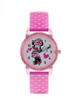 Image of Disney Minnie Mouse Glitter Dial Pink Heart Print Strap Kids Watch