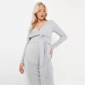 Image of Missguided Maternity Wrap Bodysuit Ls Rib - Grey