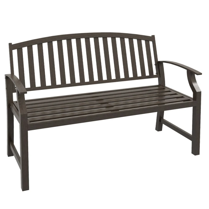 Image of Outsunny Garden Bench w/ Slatted Seat and Backrest - Brown, Brown 84G-247V00BN