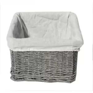 Image of Small Wicker Willow Storage Basket With Cloth Lining [Grey Small: 22x22x14.5cm]
