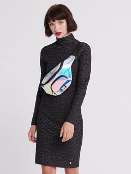 Image of Superdry High Neck Bodycon Dress - Black , Brown, Size 8, Women