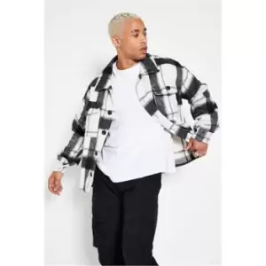 Image of I Saw It First White Brushed Check Oversized Boxy Shacket - White