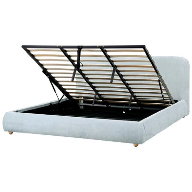 Image of Beliani Ottoman Bed Chenille Blagnac 180 X 200 Cm (Eu Super King) Light Blue