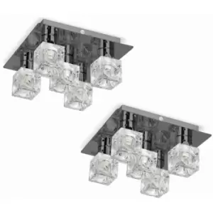 Image of 2 x Ice Cube 5 Way Flush Ceiling Lights - Black Chrome