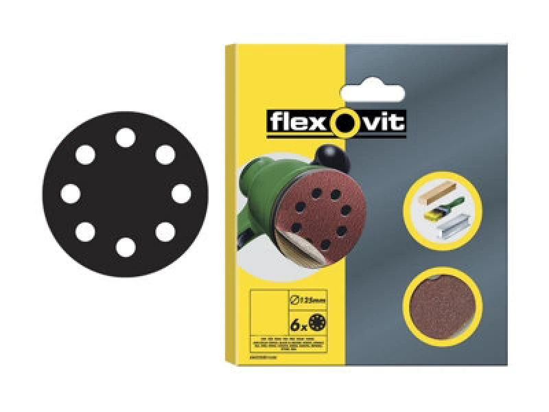 Image of Flexovit 78072764764 Hook & Loop Sanding Disc 125mm Fine 120G (Pack 6) Flv64764