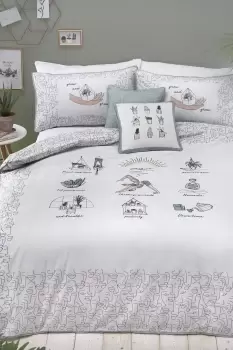 Image of 'Wellbeing' Hand Drawn Good Vibes Print 100% Cotton Duvet Cover Set