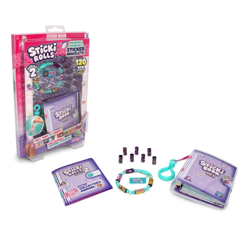 Image of Sky Castle Sticki Rolls Sticki Book Series 2 Wearable & Shareable Sticker Bracelet 120 Mini Stickers Bracelet and Sticki Book Assorted colours and