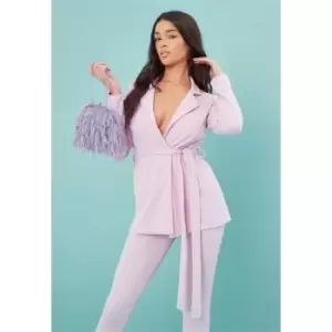 Image of Missguided Jersey Tailored Belted Blazer - Pink