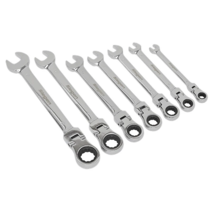 Image of Siegen Flexible Head Ratchet Combination Spanner Set 7pc Metric S01143