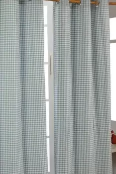 Image of Cotton Gingham Eyelet Curtain Pair