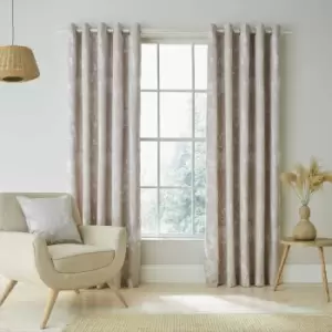 Image of Catherinelansfield - Catherine Lansfield Meadowsweet Floral Jacquard Lined Eyelet Curtains, Natural, 46 x 54 Inch