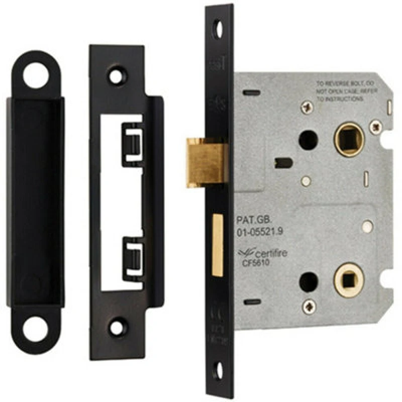 Image of Loops Locking Bathroom Door Sashlock Latch Square Forend 76mm Matt Black unisex