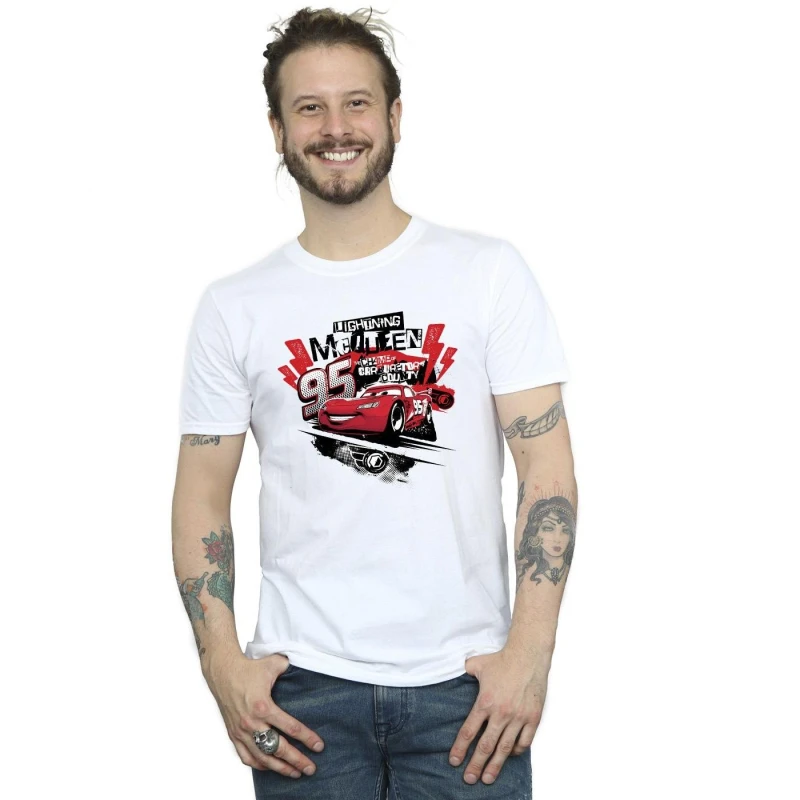 Image of Disney Men Cars Lightning McQueen Collage T-Shirt in White Size: Small White S Male 5063283488441