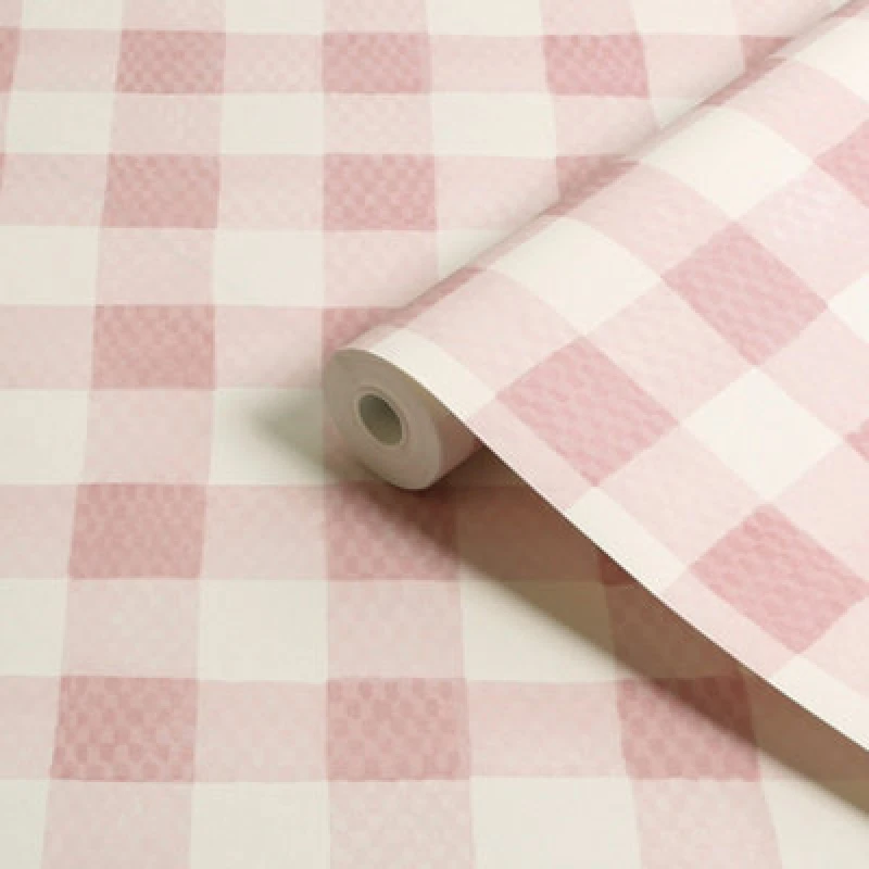 Image of Cath Kidston Painted Gingham Pink Gingham Wallpaper Wallpaper One Size Pink 71746606000