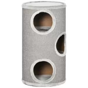 Image of PawHut Cat Barrel Kitten Tree Tower for Indoor Cats, Cat Climbing Frame Covered with Sisal, Cosy Platform - Light Grey
