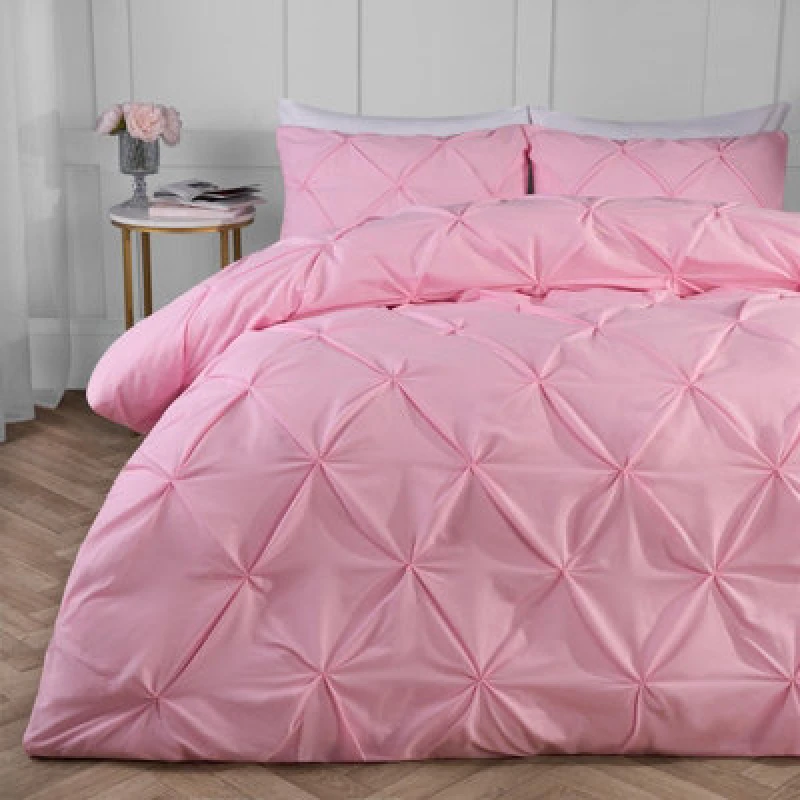 Image of OHS OHS Diamond Pintuck Duvet Cover with Pillowcase in Pink Size: Double Pink Double Unisex 5027434204892