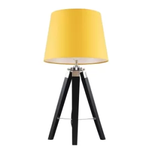 Image of Clipper Black and Chrome Tripod Table Lamp with Mustard Aspen Shade