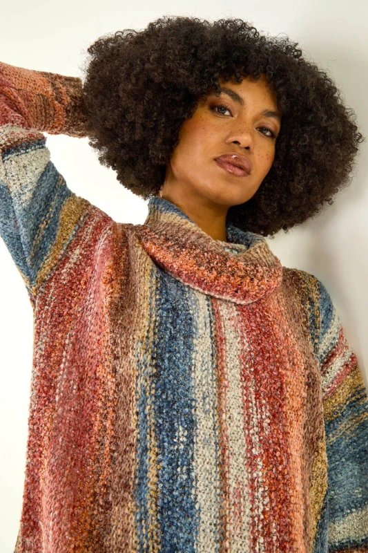 Image of Roman Womens Boucle Stripe Cowl Neck Jumper in Amber Size: 16 Amber Female 16