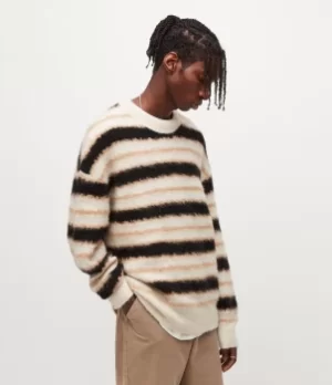 Image of AllSaints Mens Oskar Crew Jumper, Ecru/mellow Brown, Size: L