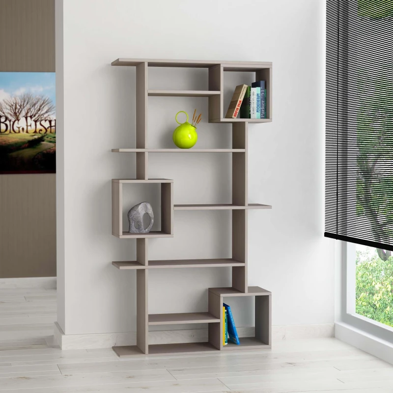 Image of DECORTIE Decortie - Soto Modern Bookcase Display Unit Tall 173cm - Mocha Grey - Mocha Grey M.KT.02.12472.8